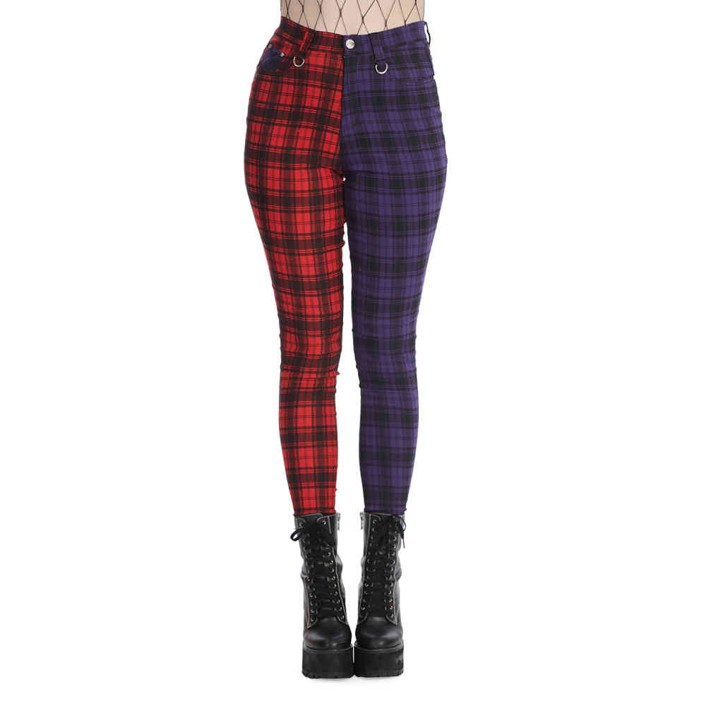 Banned - Tartan Baily Skinny fit broek - Rood/Paars